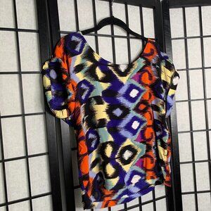 Ella Moss Colorful 1/2 Zipper Back Oversize Crop Lightweight Blouse Top Medium